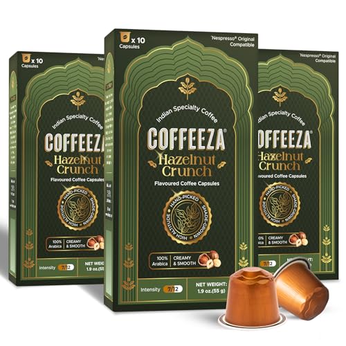 Coffeeza Espresso Coffee Pods, Hazelnut, Compatible with Nespresso Original Line Espresso Machines, Medium Roast, Intensity – 7, Arabica Aluminium Coffee Capsules, 3 Pack - 30 Single Serve Pods