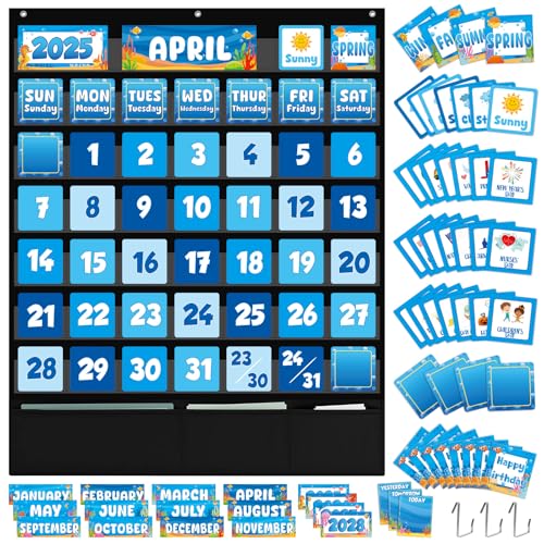 QOUBAI 120Pcs Classroom Calendar Pocket Chart Sea