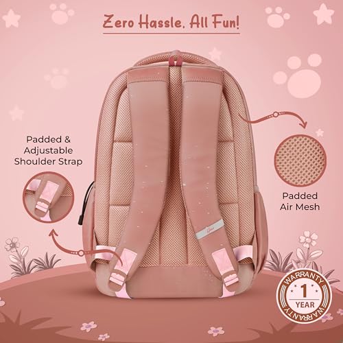 Image of Gear Cutie Cat 17 inch /27L Large Water Resistant School Bag | Casual Backpack | Daypack | Travel Backpack | Kids Bag for Boys /Girls (Brown - Pink)