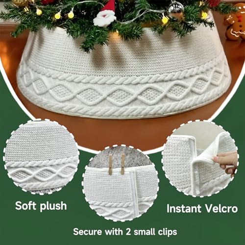 Jupe de sapin de Noël pour cacher le pied du sapin tapis en tricot torsadé rouge pliable - 7