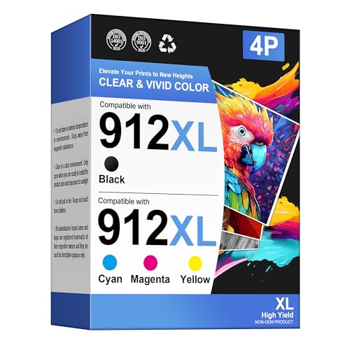 Glliter 912XL Druckerpatronen Kompatibel für HP 912 Druckerpatronen für HP OfficeJet Pro 8022 Patronen für OfficeJet 8010 8012 8014 8015 8017 OfficeJet Pro 8020 8022 8023 8024 8025 (4er-Pack)