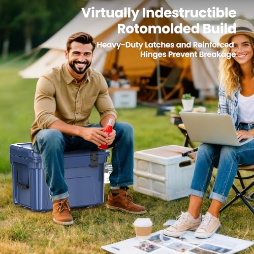 Image of Rotomolded Hard Cooler, Portable Small Ice Chest with 3-Inch Insulation, Heavy-Duty Beach Cooler for Camping, Fishing, Boating, Picnic, BBQ, Travel