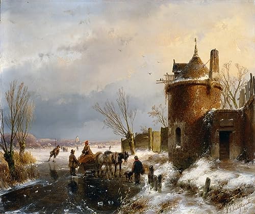 Affiche impression prints toile peinture murale scene d'hiver Andreas Schelfhout salon