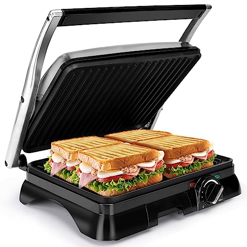 Aigostar 2000W Sandwich Toaster Panini Press 180 Flat Open Large Grill