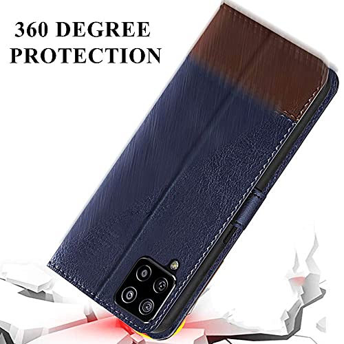 Image of TheGiftKart Flip Back Cover Case for Samsung Galaxy M42 5G | Dual-Color Leather Finish | Inbuilt Stand & Pockets | Wallet Style Flip Back Case Cover for Samsung M42 5G (Faux Leather, Blue & Brown)