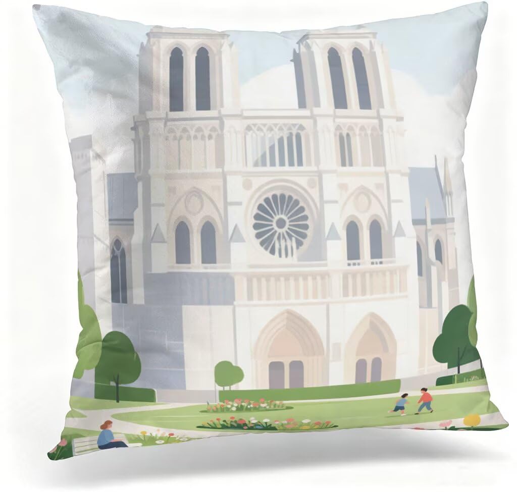 Coussin 60x60 Notre-Dame en lin blanc pour sublimer la décoration de votre chambre
