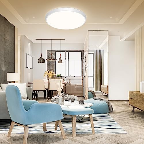 Dodopen SSKG 12 Inch White Flush Mount Ceiling Light, 24W 2400Lm Ceiling Light Fixture, 3000K/4500K/6500K Color Selectable, Ultra-Thin Round Ceiling Lighting Fixture For Basement Closet Kitchen Bedroom thumb #1