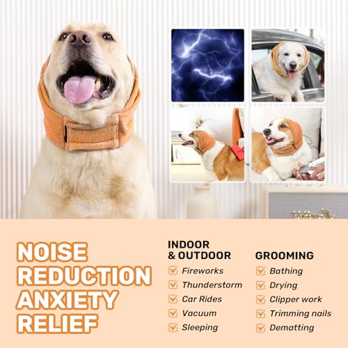 Image of Dog Calming Hoodie, No Shake Ear Wraps for Dogs, Adjustable Dog Ear Muffs for Noise Protection, Ear Wrap Head Cover for Anxiety Relief & Hematoma (Vitality Orange, M(Head Circle:13.8 inch-18.9 inch))
