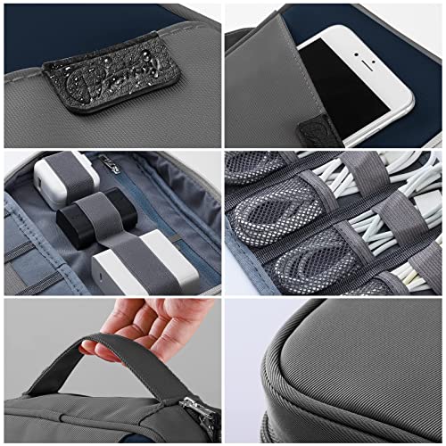 Electronics Organizer, Portable Double Layer Cable Organizer Bag, Waterproof Travel Organizer Bag, Small Electronic Accessories Case for Cable, Charger, Earphone, Phone, Power Bank - Gray & Blue