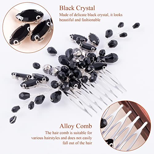 Pagow Black Teardrop Hair Comb, Vintage Rhinestone Crystal Onyx Small Headpiece, Bridal Side Combs Handband Accessories For Women And Girls ( 5.3 X 2.6 Inch ) #TOP3