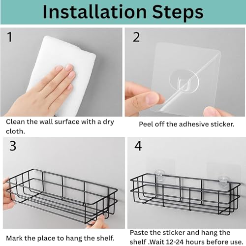 Image of PulGos Pack-1 Multipurpose Wall Shelf with 2 Adhesive Hooks - Durable Mounted Storage Rack for Bathroom, Kitchen & Toilet, Space-Saving, Wall Stand Organizer for Home & Office Use Without Drill
