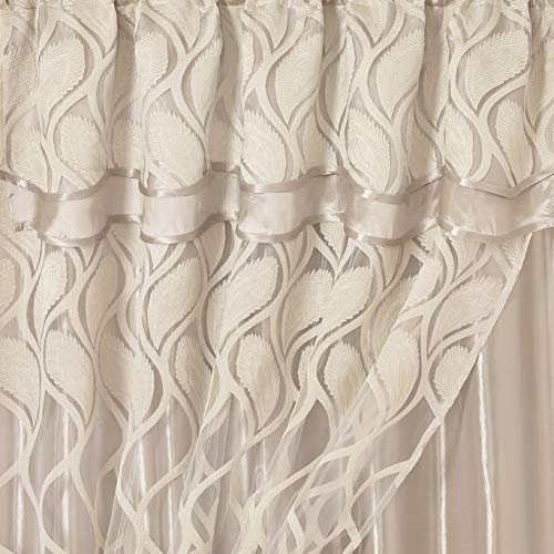 Gohd Light Grace. Clipped Voile, Voile Jacquard Window Curtain Panel Drape With Attached Double Valance And Taffeta Backing. 2Pcs Set. Each Pc 54 Inches Wide X 84 Inches Drop + Valance. (Sand) #TOP1