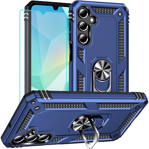 for Samsung Galaxy A16 5G Case: with Screen Protector - Military Grade Protective Cases with Finger Ring Holder Kickstand for Samsung A16 5G(Blue)