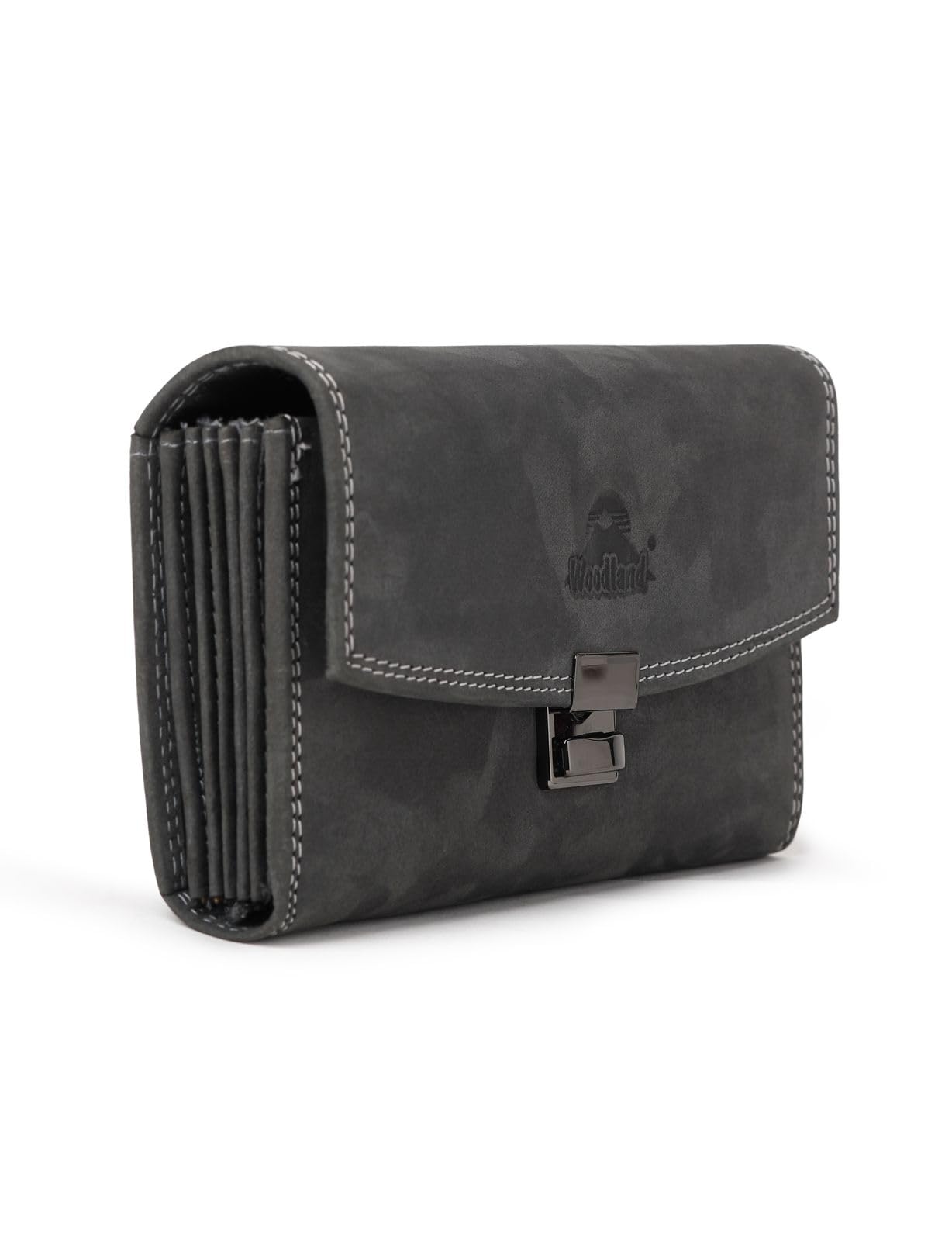 Woodland® Portefeuille de serveur avec fond renforcé dans le grand compartiment pour pièces de monnaie en cuir de buffle souple et naturel, anthracite, L x H x T (cm) = 18.5 x 9.5 x 4.5, Porte-monnaie