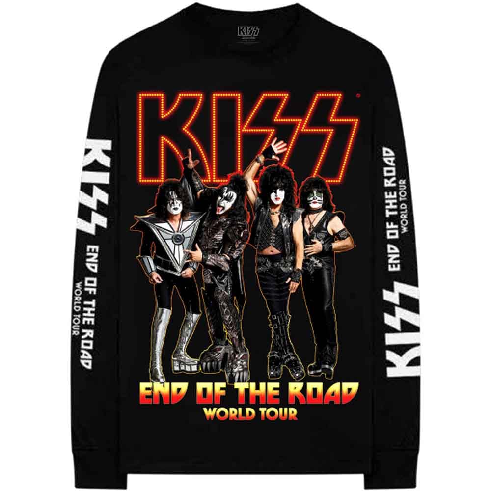 Rock Off Officially Licensed Products Men's Black Kiss T Shirt End Of The Road Tour Band Logo Official Unisex Long Sleeve L