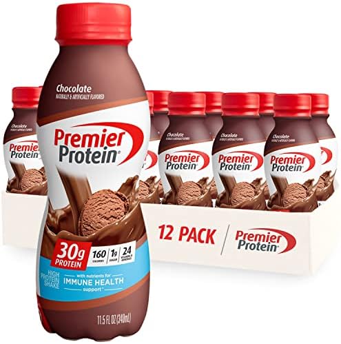 Premier Protein Shake 30g Protein 1g Sugar 24 Vitamins Minerals Nutrients to Support Immune Health, Chocolate, 11.5 Fl Oz (Pack of 12)