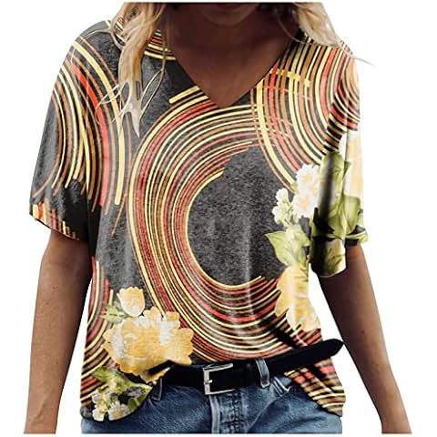 Ladies Summer Floral Print T-Shirts for Women Cover