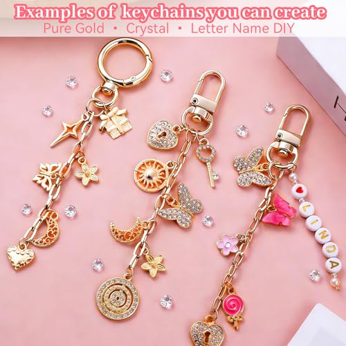 Image of Wurosi 773 Pcs Beaded Keychain Making Kit, Bag Charm Kit, with Chains, Charms & Letter, Key Chain Hooks, Jump Rings, Manual, Gift Bgas, Storage Box & Tools, DIY Crafting and Jewelry Making for Adult