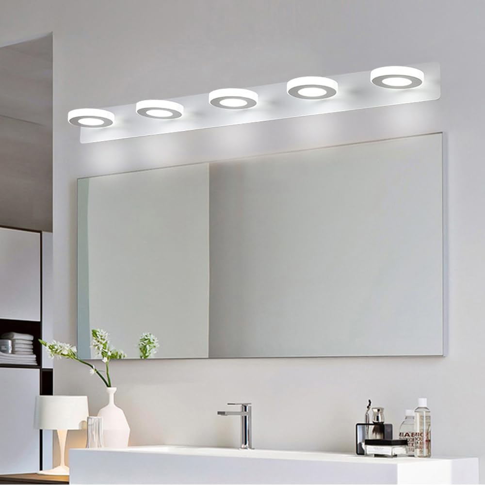 Lampe murale moderne 25W, lampe miroir salle de bain led 5 spots lumière, applique murale intérieure rotative 360°, luminaire mural led chambre, salon, couloir (25W)