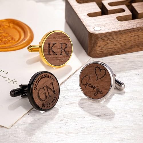 Mancuernillas personalizadas inicial hombre acero y madera miniatura 2