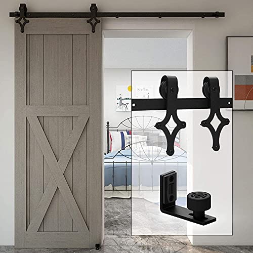 WOLFBIRD Kit de Quincaillerie Porte de Grange 200cm-6.6FT Kit de Rail Pour Système Porte Coulissante Avec Guide de Plancher Réglable Pour Porte en Bois Cover