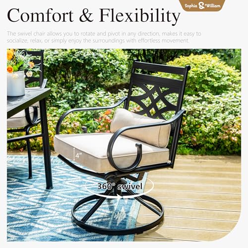 Sophia & William Patio Dining Set for 6 | 13ft Patio Umbrella Red | 4 Fixed Chairs | 2 Swivel Patio Dining Chairs | Removable Seat Cushions | Black 59" Patio Dining Table - Image 5