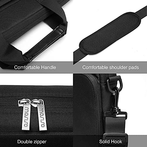 MOSISO 360 Protective Laptop Shoulder Bag Compatible with MacBook Air/Pro,13-13.3 inch Notebook,Compatible with MacBook Pro 14 inch 2021,Polyester Sleeve with 3 Front Pockets&Fix Handle&Belt,Black4