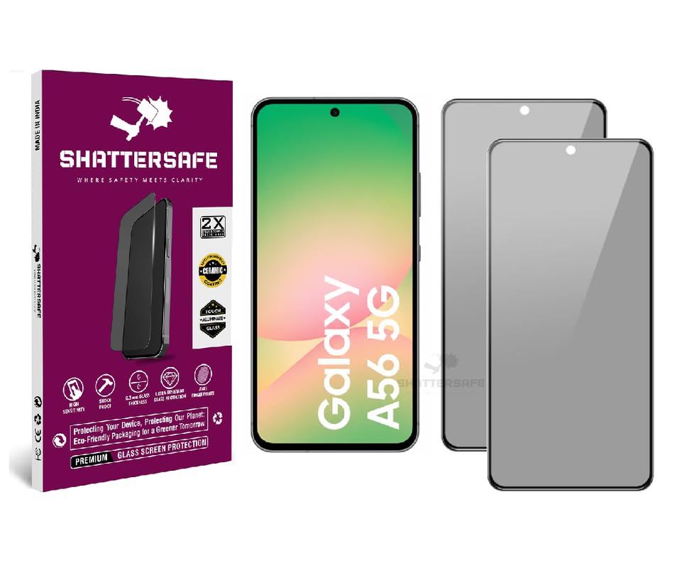Image of Anti-Spy Privacy Tempered Glass Compatible For Samsung Galaxy A56 5G [Pack of 2]. 9H Hardness, Anti-Scratch, Edge-to-Edge Protection With Easy Installation Kit & Case Friendly Fit.