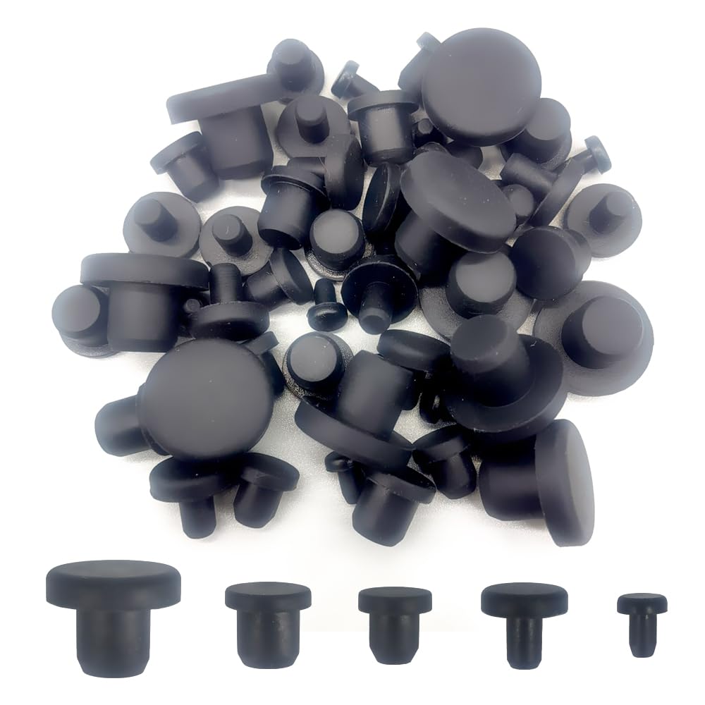 Alamic 50 PCS Silicone Plugs Rubber Hole Plugs Rubber 1/8" 3/16" 1/4" 5/16" 3/8" Stopper for Round Holes Waterproof Hole End Covers Soft Flexible