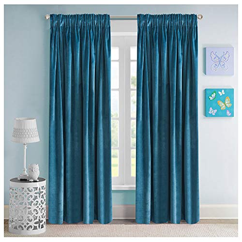 Roslynwood Solid Soft Velvet Window Curtain Rod Pocket Drapes Dusty Blue Teal Blue 52