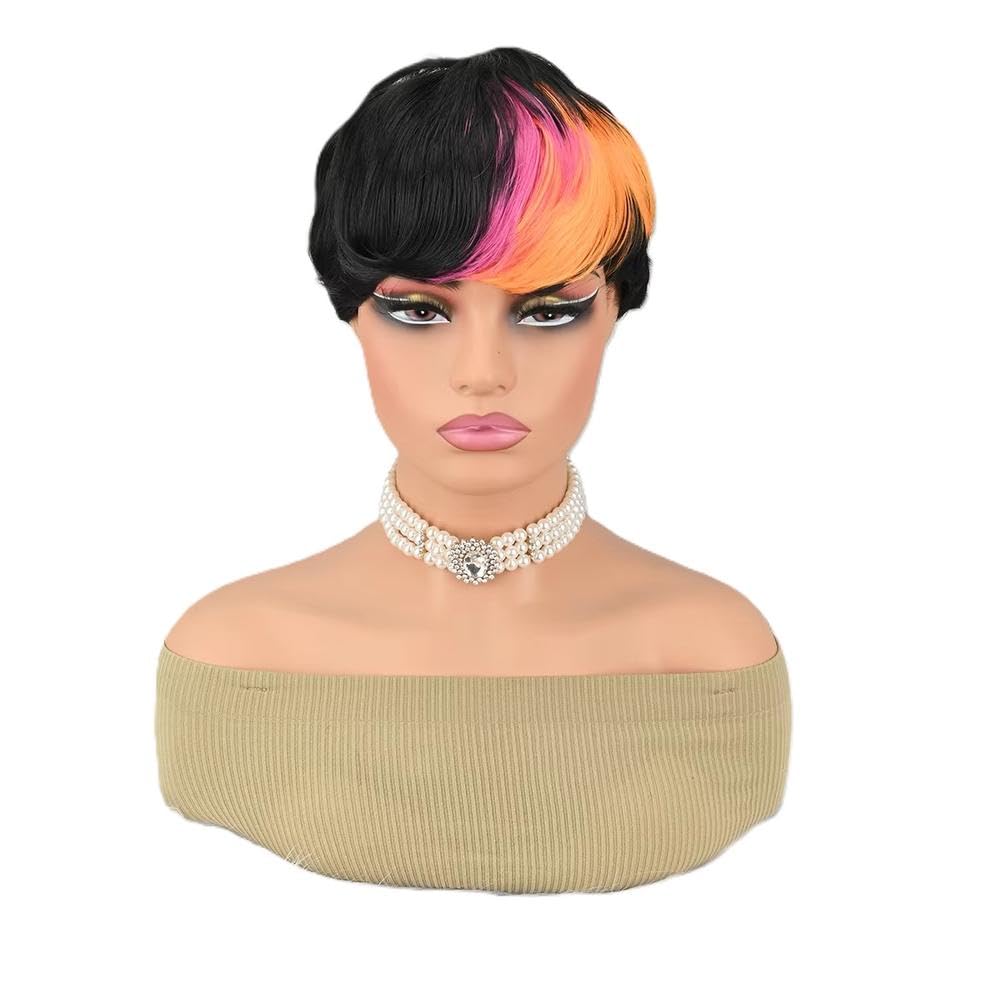 Accessori Parrucche Parrucca Da Donna Nera Per Capelli Corti Con Frangia Colorata Per La Festa Cosplay Quotidiana