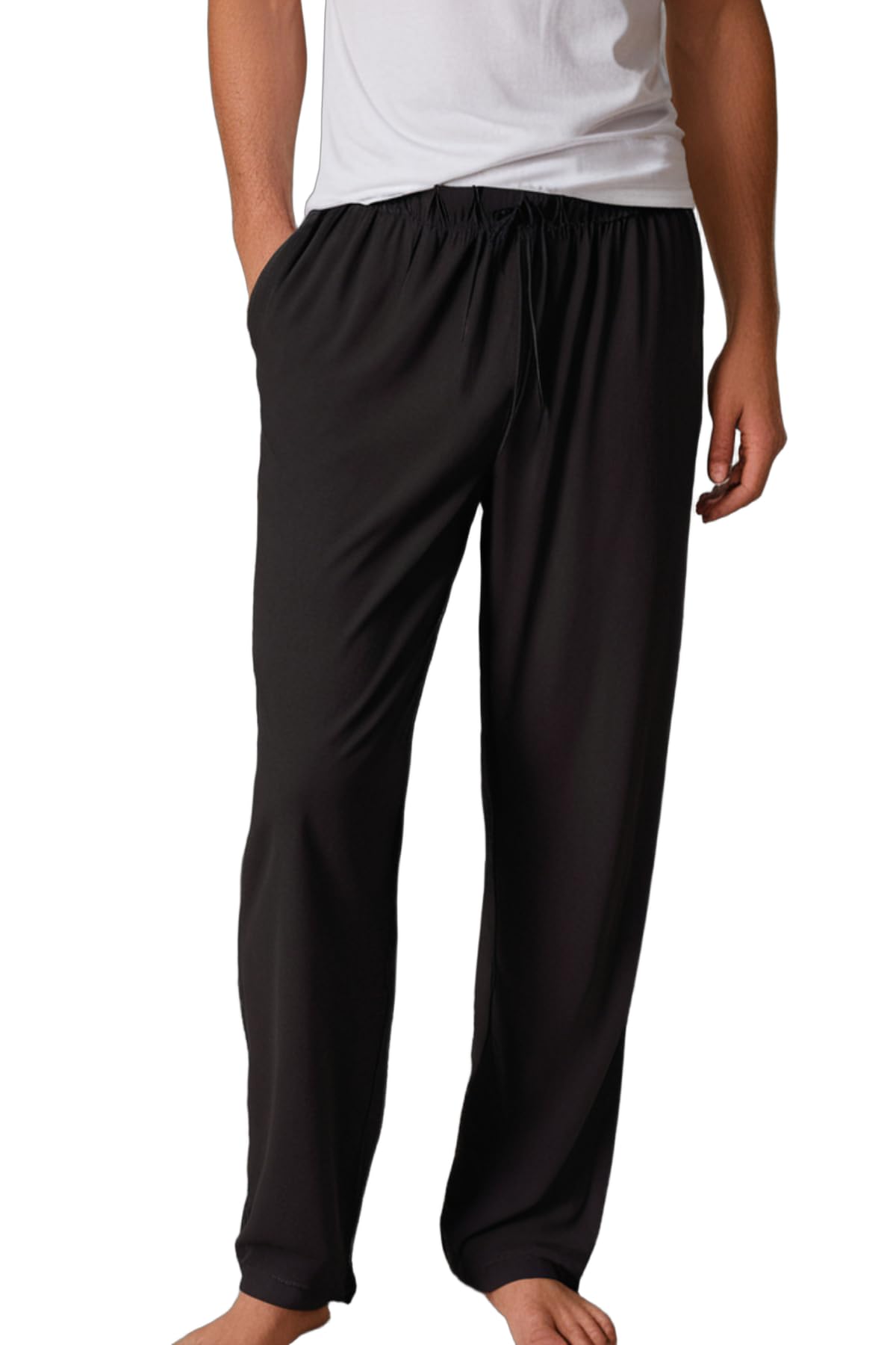Elemge%100 Pamuk Premium Esnek Kumaş Regular Pijama Altı Beli Lastikli İpli Cepli Terletmez Siyah Erkek (Siyah, L)