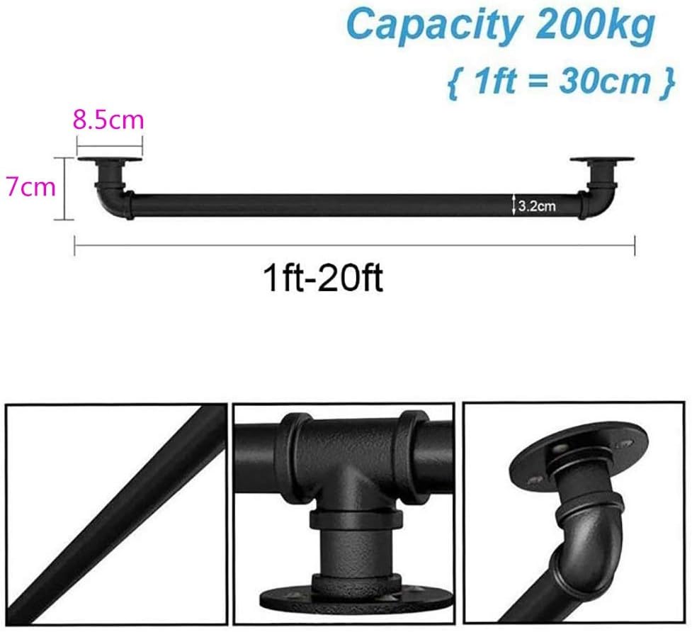 LUNEZY Stair Banister handrail Stair Handrail Kit (1ft-20ft)， Industrial Wind Wrought Iron Pipe Stairs Handrail，Corridor Support Bar，Barrier-Free Staircase Handrail for The Elderly (Size