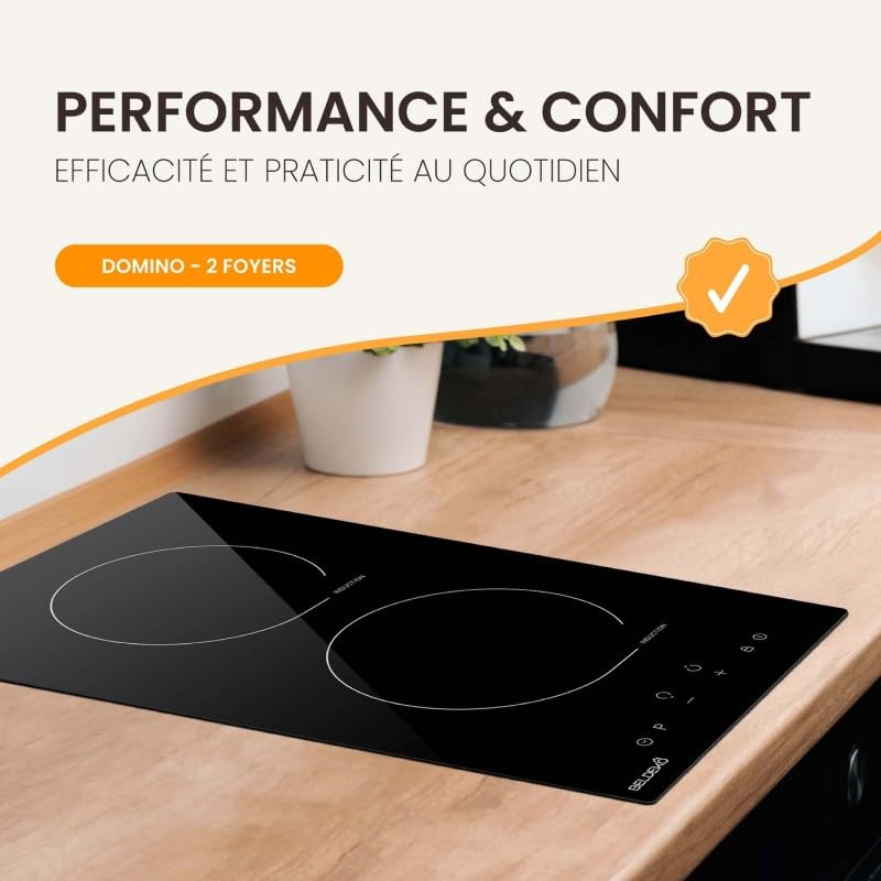 BELDEKO Plaque Induction 2 Feux Encastrable - 3600W - Commandes Tactile - Minuteur Sécurité Enfant - Marque Française