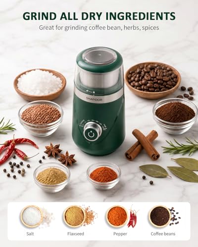 Image of SHARDOR Electric Super Silent Blade Coffee Grinder, Timed Grind Control Rotary Knob, Adjustable Coarse to Fine for Coffee Beans, Spices & Herbs, with 2 Removable Stainless Steel Bowl, Green