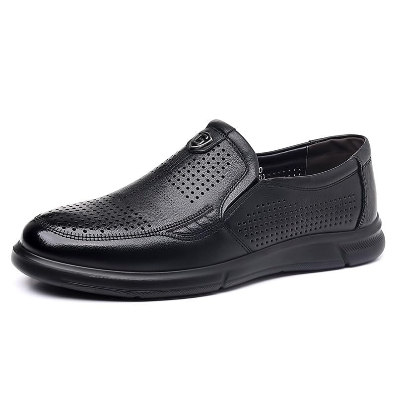 YZABEL Men's Round Toe Slip-On Low Top Casual Business Formal Shoes, Stylish Breathable Hollow Oxfords Shoes, Soft-Soled Non-Slip for Walking Outdoor Driving