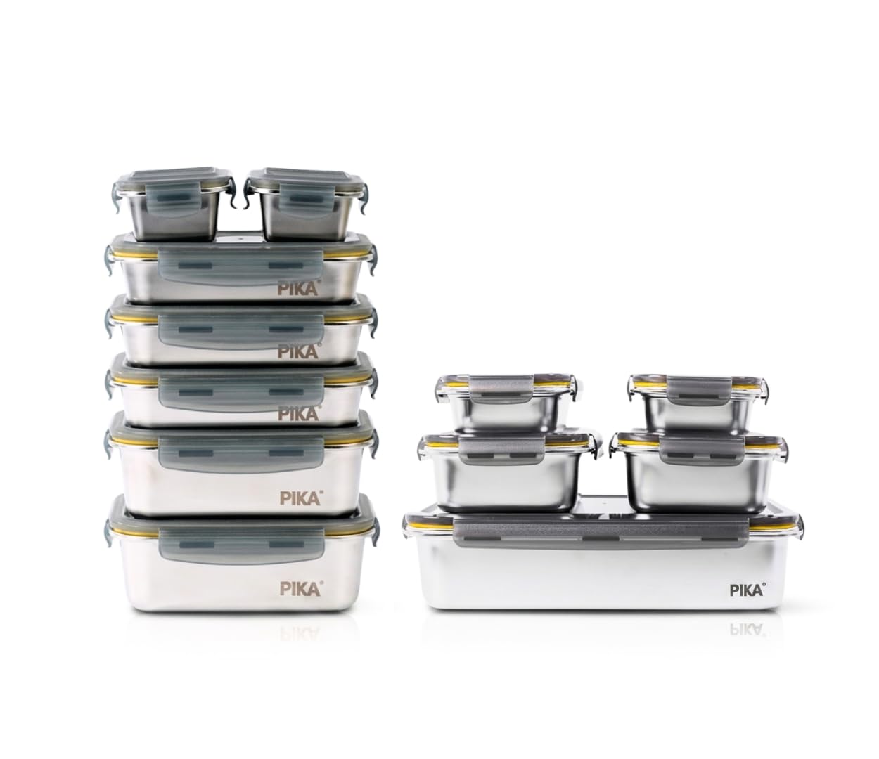 Pika | Lot de 12 boites alimentaires en inox | Batch cooking | Compatible au micro-ondes, four, congélateur | Rangement facile