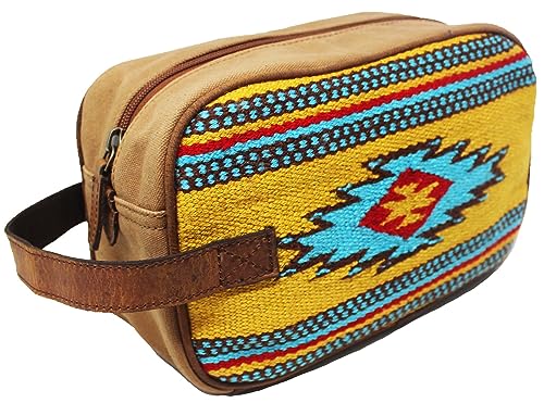 CHALLENGER Men Women Western Woven Genuine Leather Toiletry Dopp Kit Cosmetic Travel Bag 18SKT04