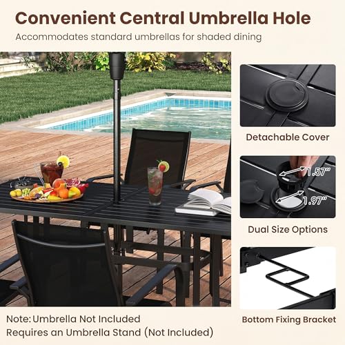 Image of Giantex Rectangular Patio Dining Table for 6, 63 inch x 33 inch Metal Outdoor Table with Adjustable Umbrella Hole for Porch, Garden, Balcony, Backyard, Poolside, 330 lbs Capacity, Heavy Duty