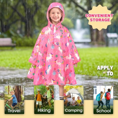 Image of WAWSAM Lightweight Rain Poncho Kids, Ponchos for Kids Waterproof Reusable Hooded, Kids Poncho Rain Jacket