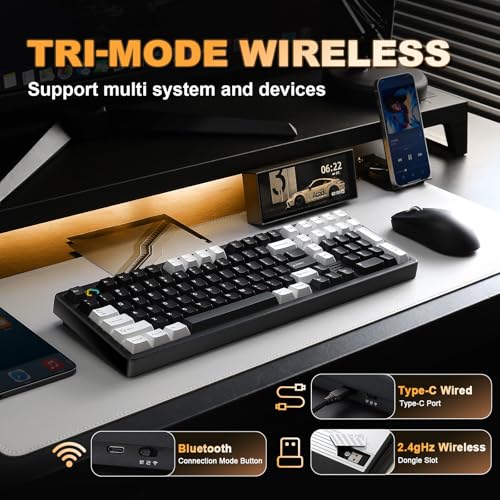 Image of YUNZII AL98 QMK /VIA Wireless Mechanical Gaming Keyboard,Full Aluminum,BT /2.4G /USB-C, Pre-Lubed Hot Swappable Gasket Mount 1800 Layout,RGB Backlit for Win /Mac (Black, Milk Switch)