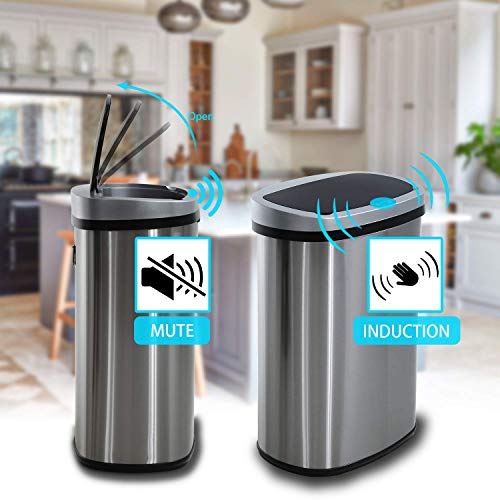 Hcb Trash Can Automatic Waste Bin Mute Metal Garbage Can With Lid Stainless Steel 13 Gallon 50 Liter For Kitchen | Office | Bedroom | Bathroom | Living Room #TOP2