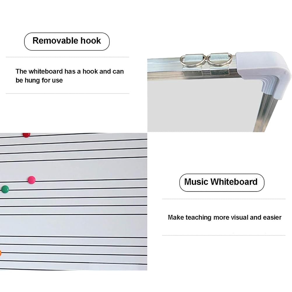 Lavagna bianca cancellabile a secco su entrambi i lati, altezza e angolo regolabili, supporto didattico musicale con fodera magnetica, include gomme, 90 x 120 cm per aula e lezioni
