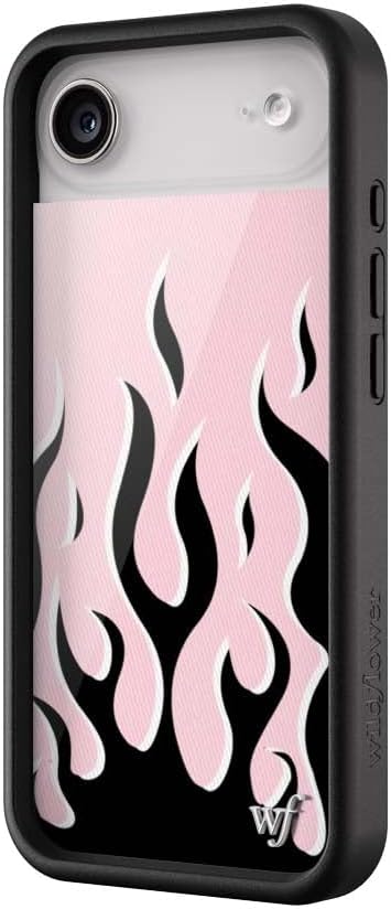 Wildflower Cases - Compatible with iPhone 17 Air | Protective Black Bumper, 6.5ft Drop Test Certified, Women Owned Small Business | Trendy Aesthetic Fire y2k 2016 | Flames - Pink & Black