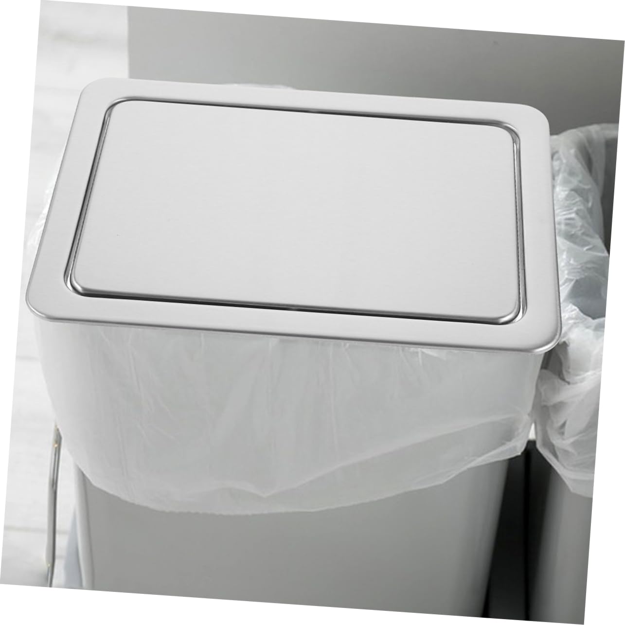 Garneck Stainless Steel Trash Can Lid for Kitchen and Bathroom Elegant Embedded Swing Design for Countertops and Stylish Waste Bin Cover