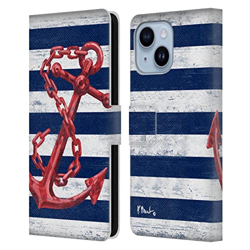 Étui portefeuille iPhone 14 Plus avec fentes cartes motif Ancre Rouge