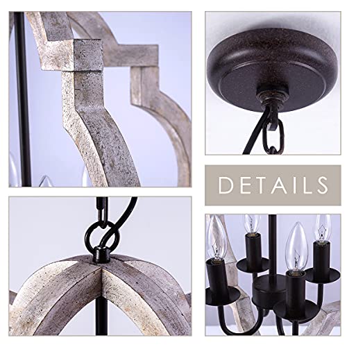 Farmhouse Wood Chandelier 22" Rustic Orb Chandelier Ceiling Pendant Light for Dining Room 4-Light Candle Pendant Light with Chain for Foyer Entryway Bedroom Kitchen Island by VILUXY - Used condition - Image 5