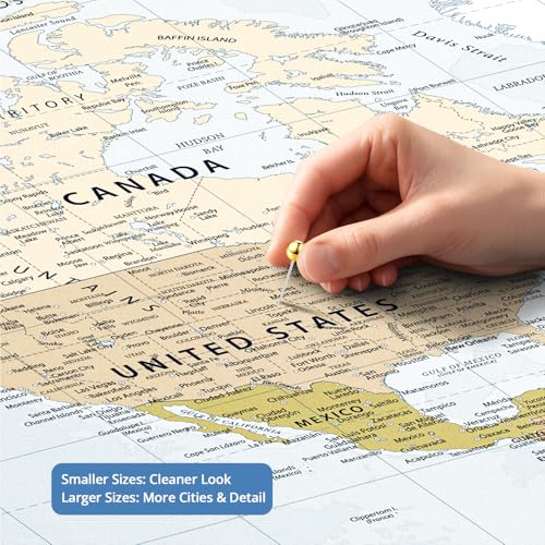 Image of IPIC - Framed World Map Wall Art, Custom Push Pin World Map with Names and Message on, Personalized Oversized Canvas Print Wall Decor for Home, Office, Study or RV, Ready to Hang