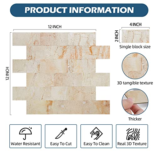 Yipscazo Peel And Stick Backsplash Tile, Stone Texture Pvc Subway Tile For Kitchen Backplash, Bathroom Wall, Fireplace Décor(12" X 12",10 Sheet,Sandstone Pink) #TOP2