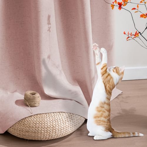Image of PrinceDeco Blackout Curtains Linen Blended 96 Inch Long Room Darkening Black Out Curtains for Living Room with Natural Slubs & Grayish (Not Solid) Thermal Insulated Grommet 2 Panels - Heathered Pink